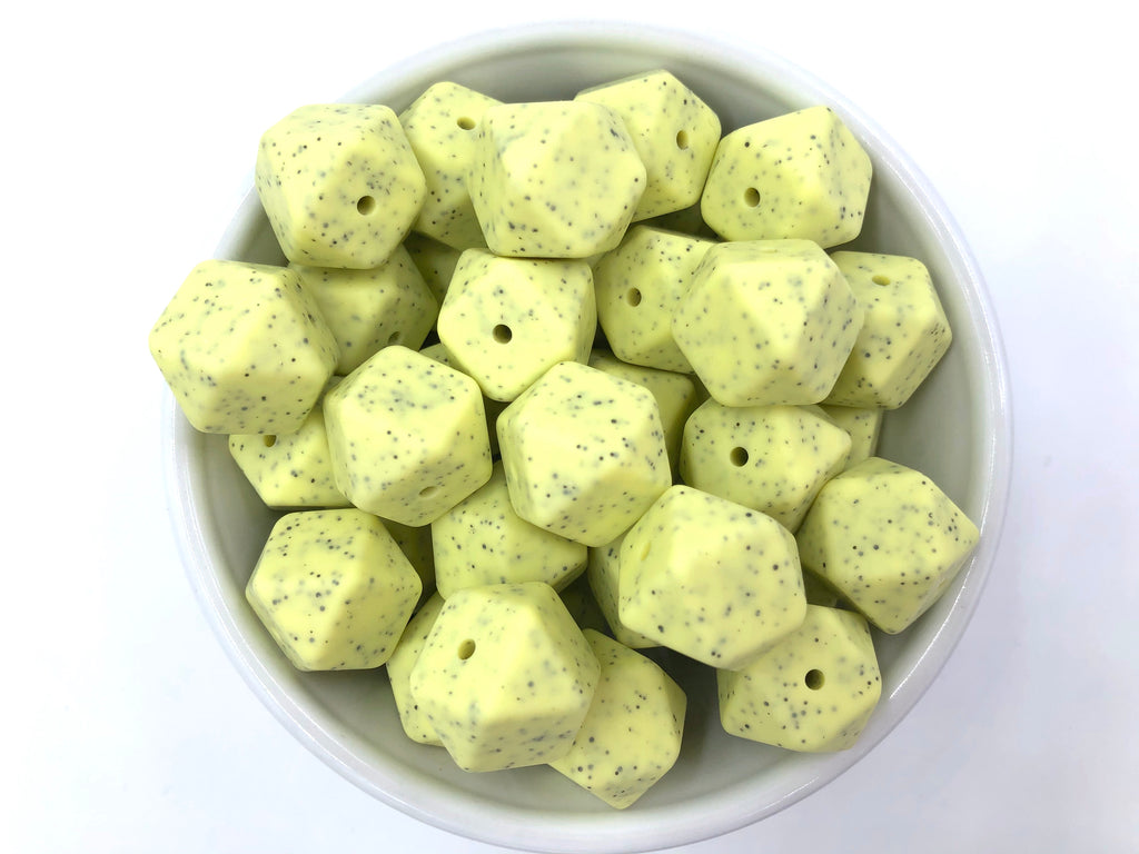 Light Yellow Speckled Hexagon Silicone Beads