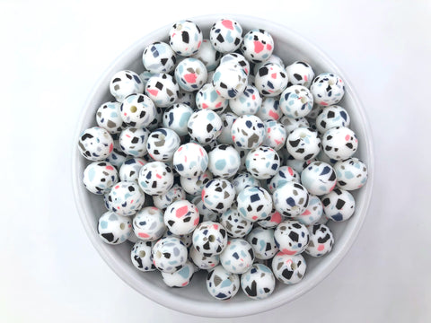 Terrazzo Silicone Beads--Pink, Blue, Gray, Black--12mm
