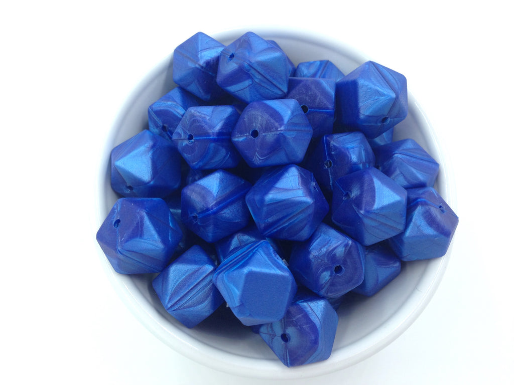 Metallic Royal Blue Hexagon Silicone Beads