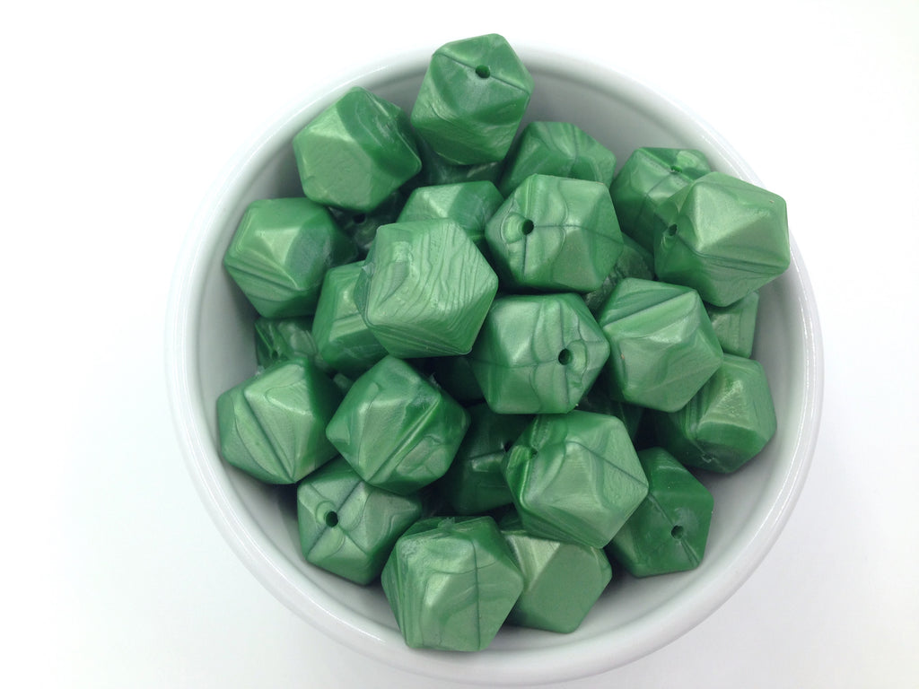 Metallic Green Hexagon Silicone Beads