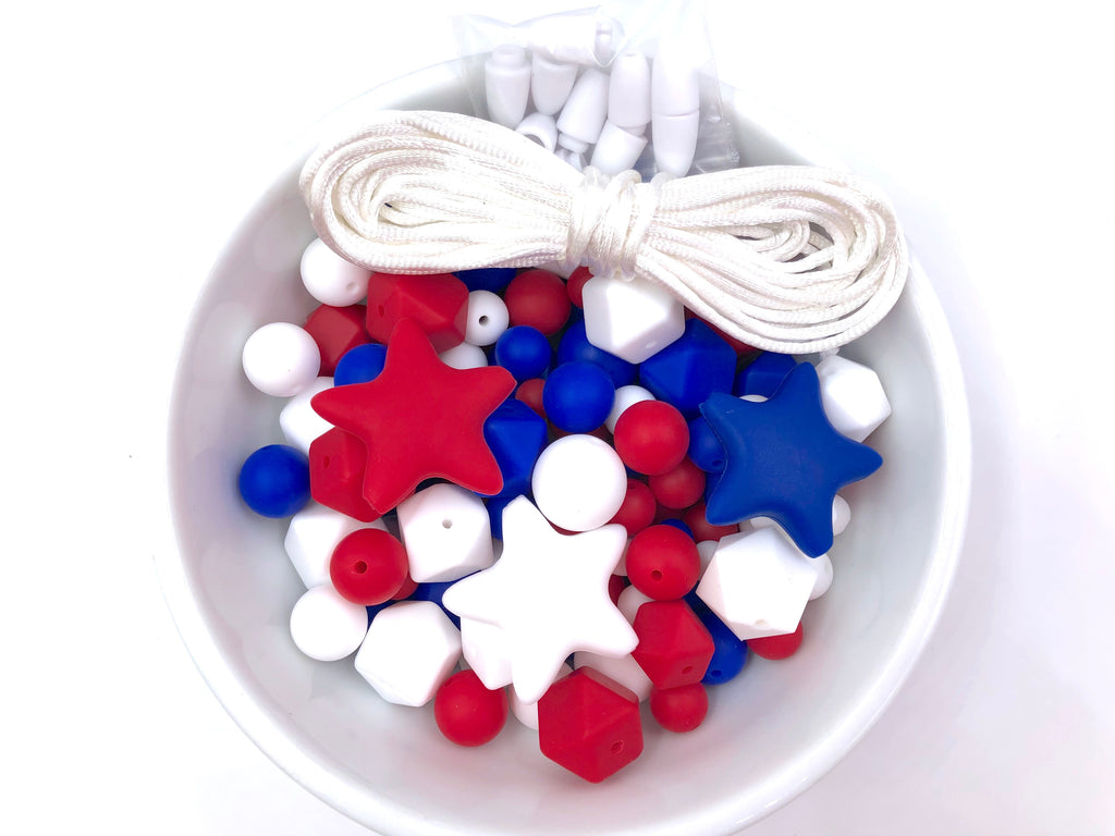 Red, White and Blue Bulk Silicone Bead Mix--4th of July Mix
