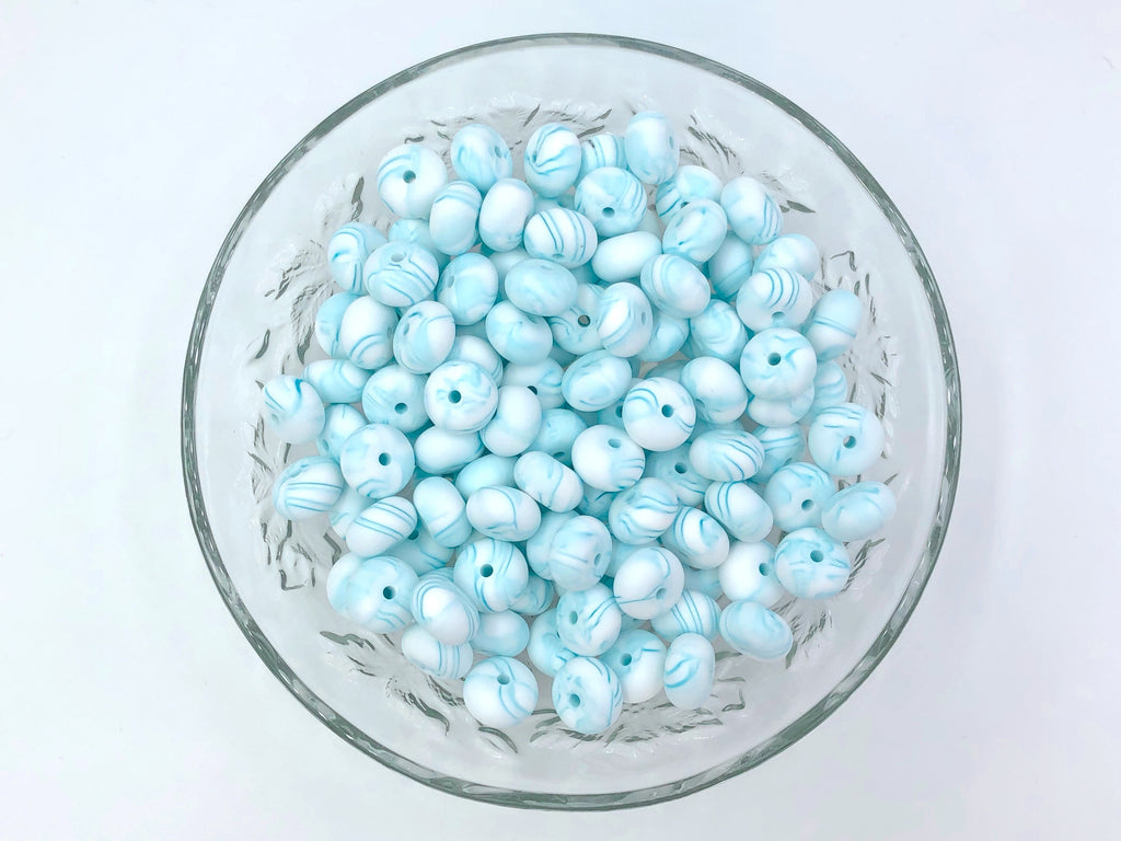 Teal Marble Mini Abacus Silicone Beads