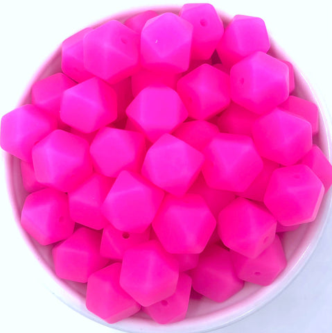 17mm Neon Pink Glow in the Dark Hexagon Silicone Beads