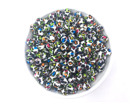 Colorful Rainbow Leopard Silicone Beads--9mm