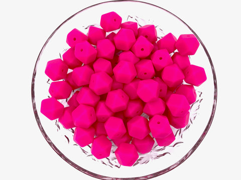 14mm Fuchsia Mini Hexagon Silicone Beads