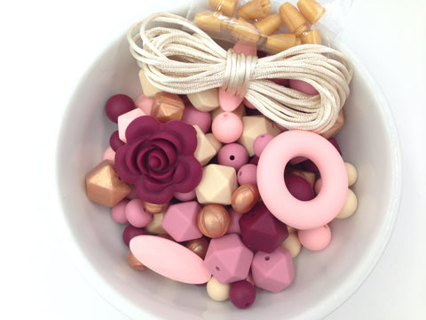 Shades of Pink, Beige, and Rose Gold Bulk Silicone Bead Mix