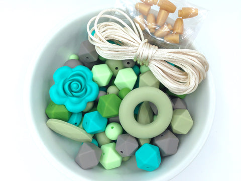 Shades of Green, Turquoise and Taupe Bulk Silicone Bead Mix