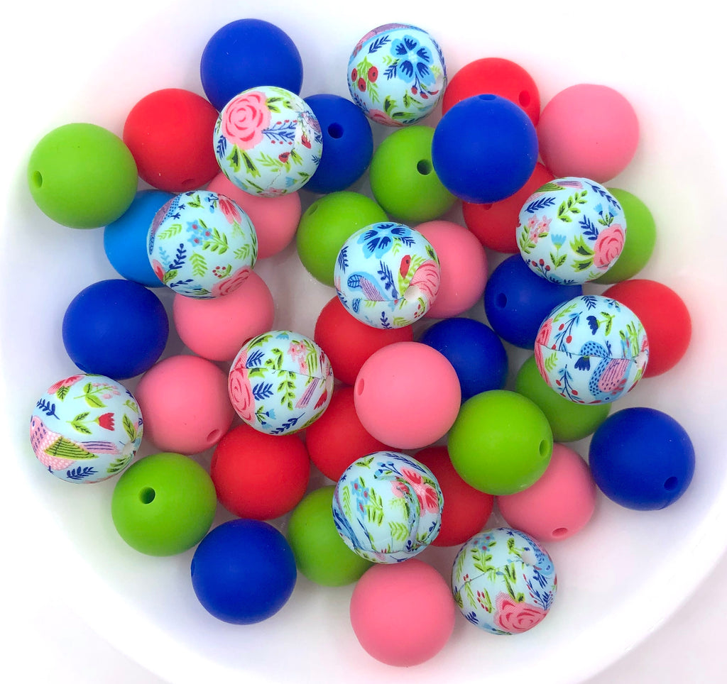 Blue & Pink Flower Silicone Bead Mix, 50 or 100 BULK Round Silicone Be –  USA Silicone Bead Supply Princess Bead Supply