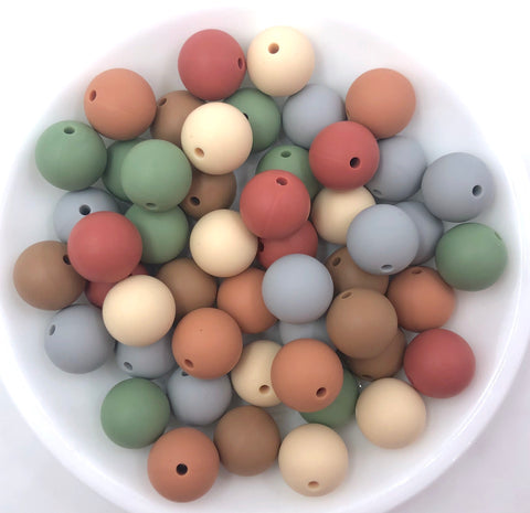 Boho Silicone Bead Mix--Beige, Light Gray, Maroon, Green Tea, Latte, Coral Spice