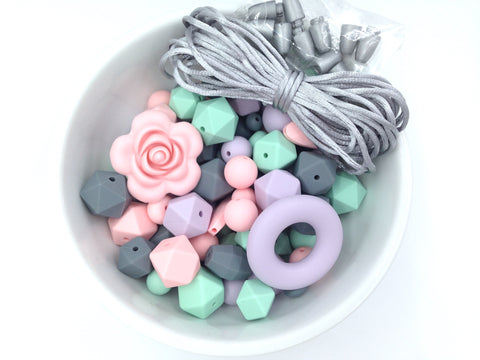 Pink Quartz, Mint, Lavender Mist, and Gray Silicone Bulk Beads