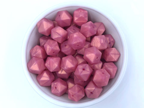 14mm Metallic Rose Mini Hexagon Silicone Beads