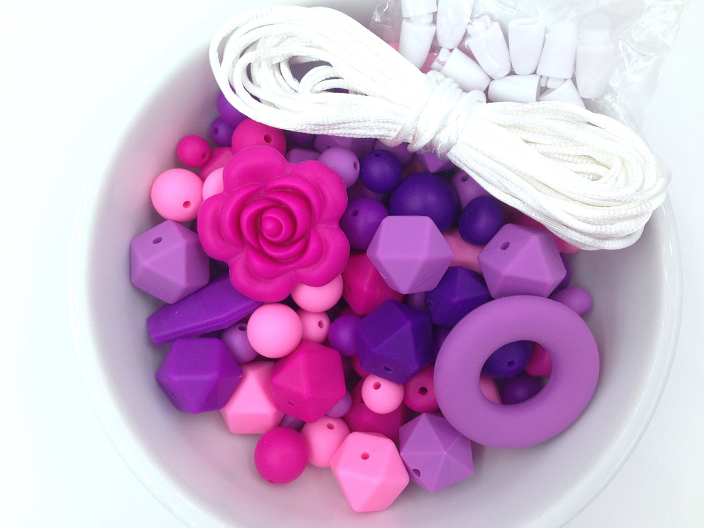 Shades of Pink and Purple Silicone Bulk Beads