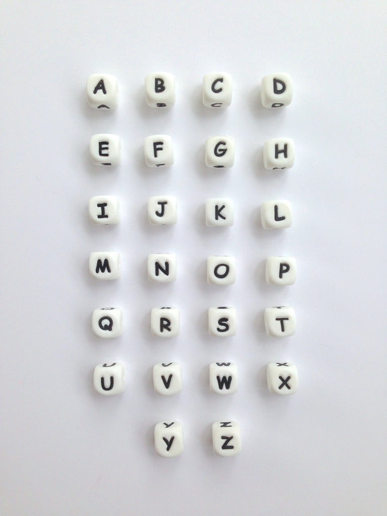 A-Z Silicone Alphabet Cube Beads - 12 mm square – Tesla Baby