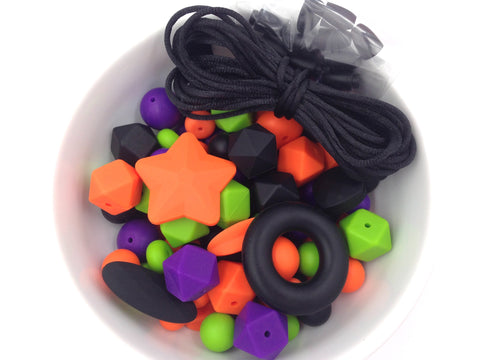 Orange, Black, Purple & Green Halloween Silicone Bulk Beads