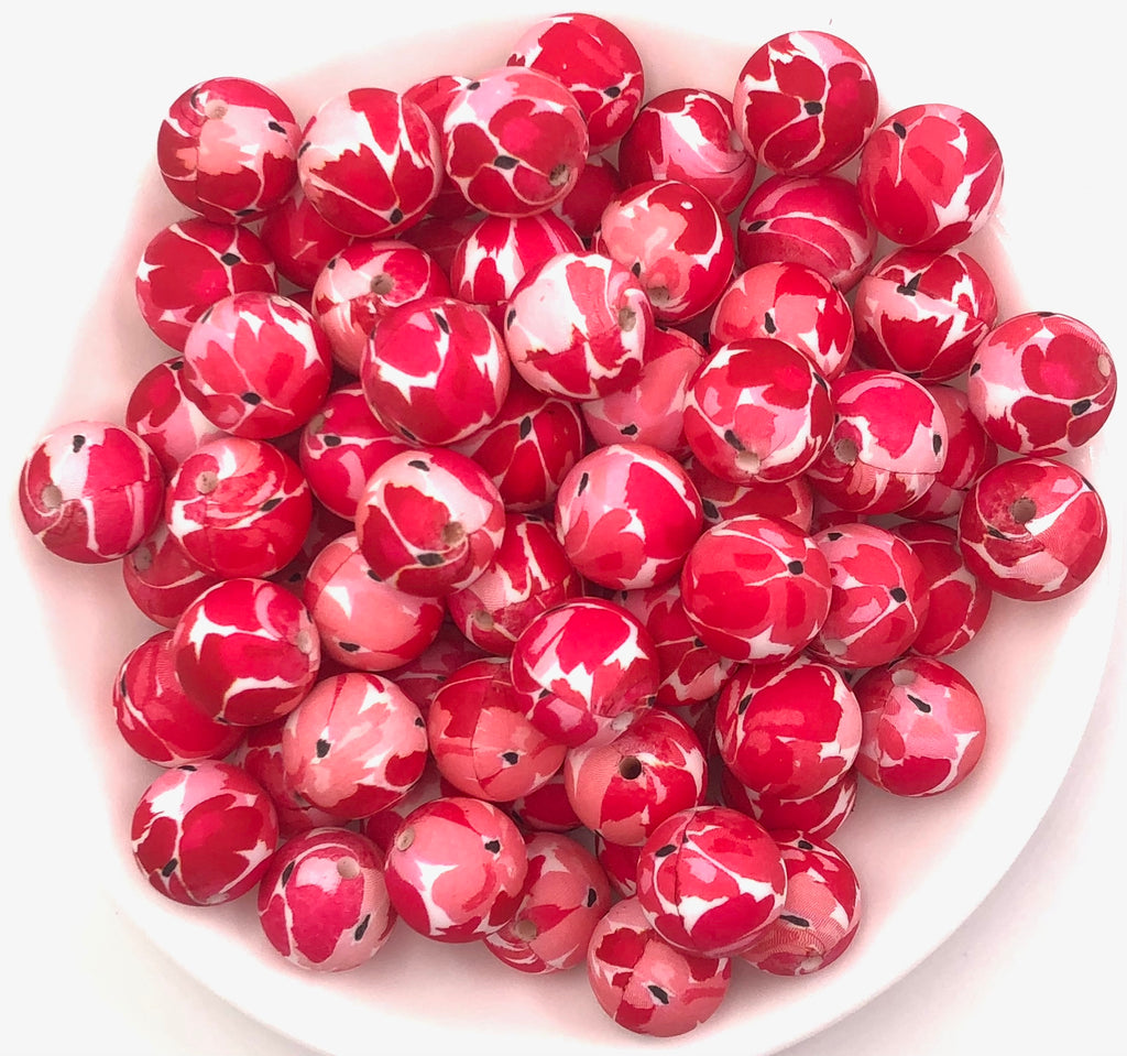 Red Flower Silicone Beads--15mm