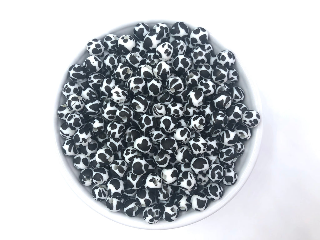 Cow Print Silicone Beads - Dalmatian Printed Beads--9mm