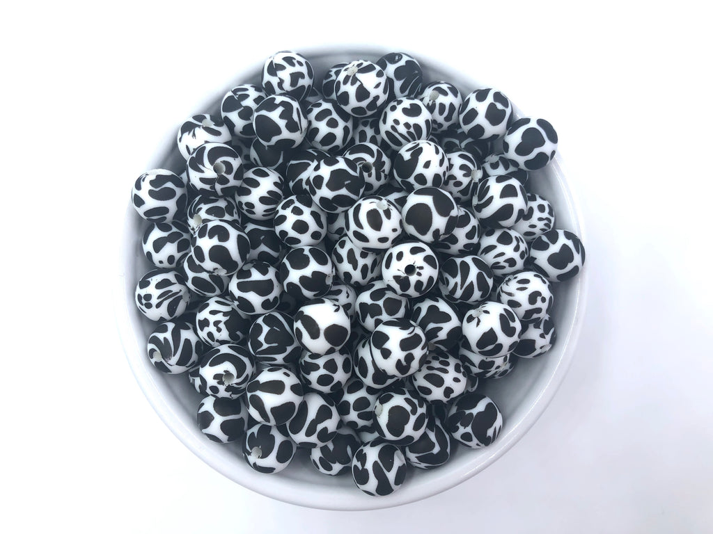 Cow Print Silicone Beads - Dalmatian Printed Beads--12mm