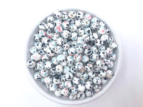 Terrazzo Silicone Beads--Pink, Blue, Gray Black--9mm
