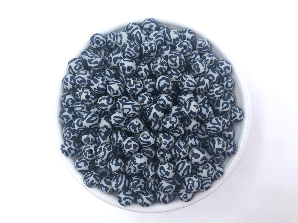 Gray Leopard Silicone Beads--9mm