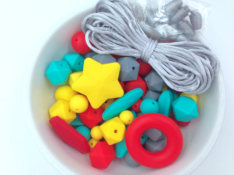Red, Turquoise, Yellow & Gray Silicone Bulk Beads