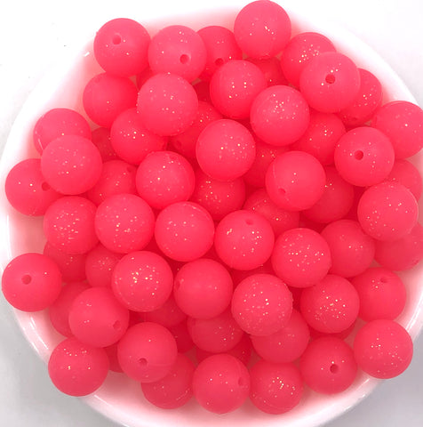 15mm Neon Pink Glitter Beads
