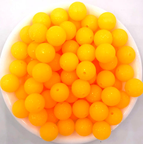 15mm Neon Light Orange Glitter Beads