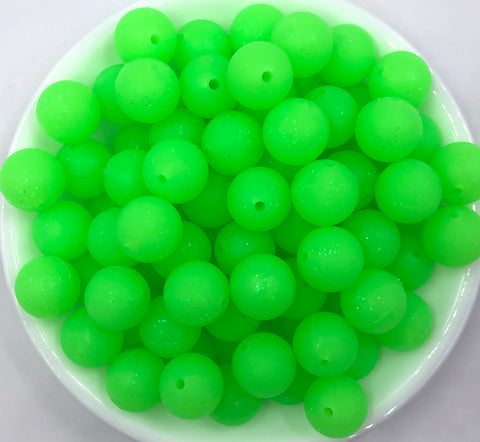 15mm Neon Green Glitter Beads