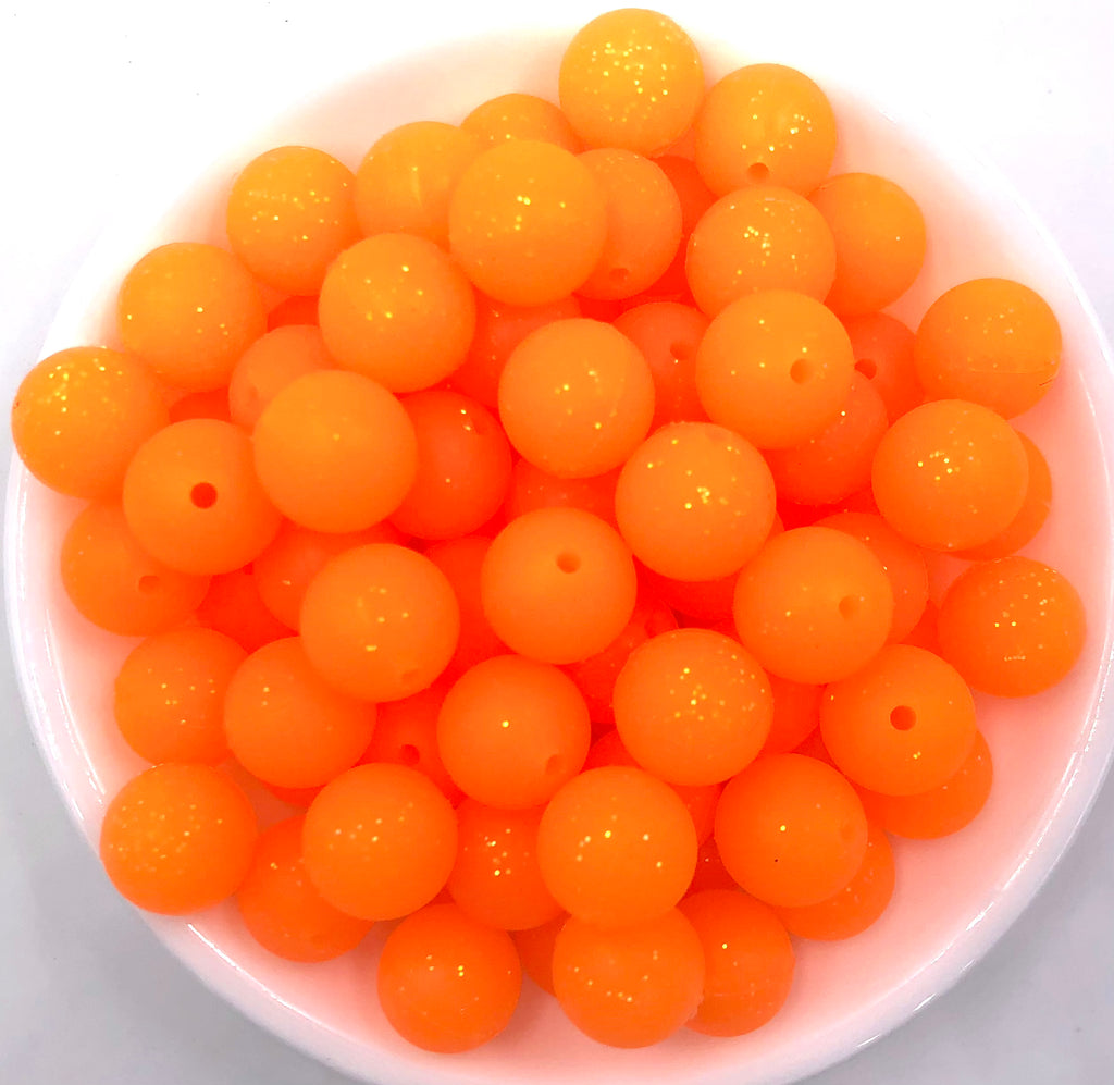 15mm Neon Orange Glitter Beads