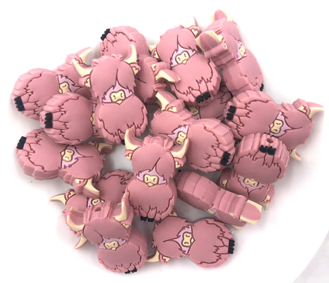 Dusty Rose Highland Cow Silicone Beads