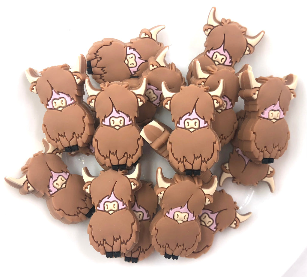 Caramel Brown Highland Cow Silicone Beads