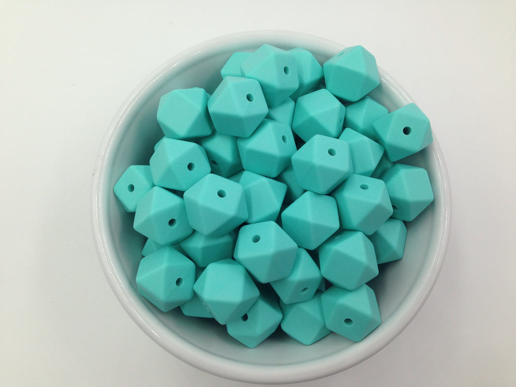 14mm Light Turquoise Mini Hexagon Silicone Beads