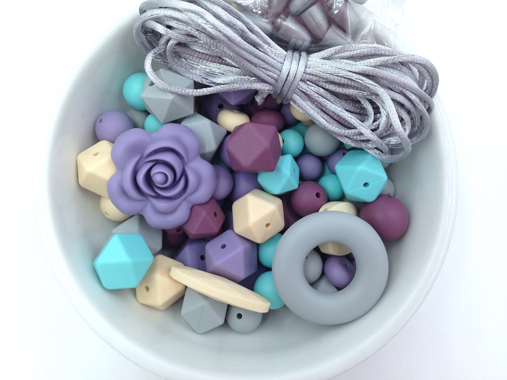 Beige, Light Gray, Cool Caribbean, Light Plum and Tropical Lilac Bulk Silicone Bead Mix