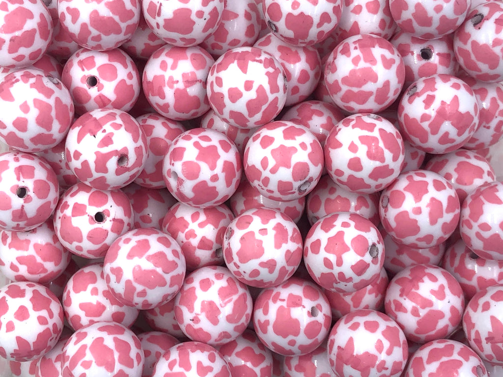 20mm Pink Cow Print Chunky Beads