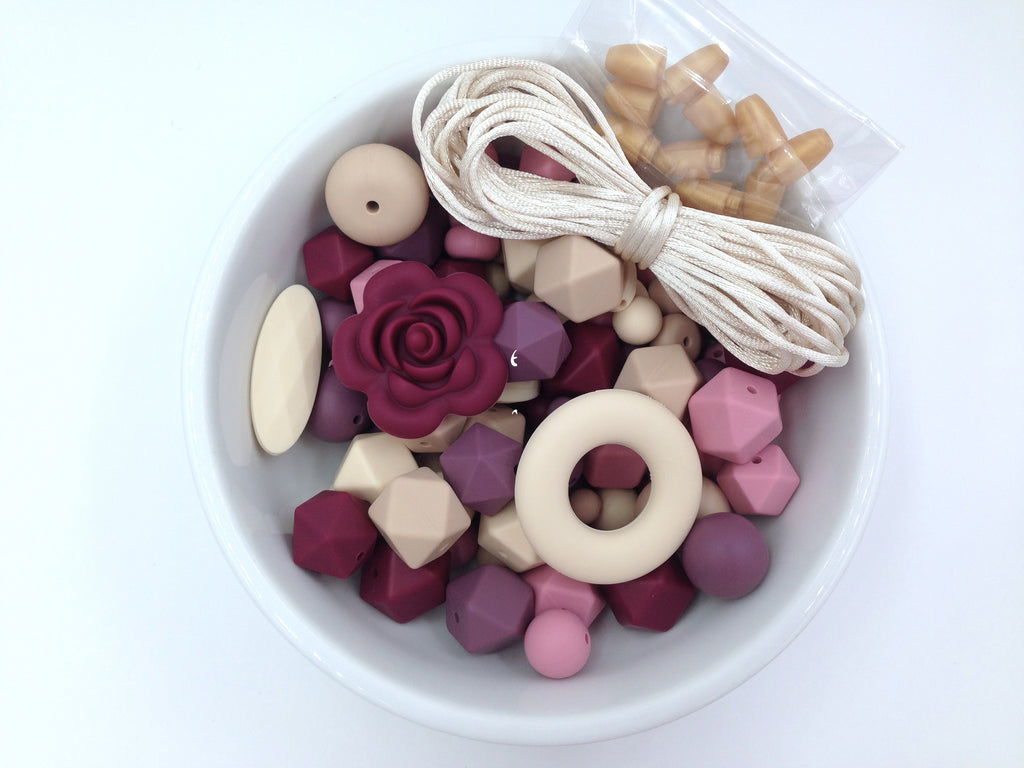 Dusty Rose, Light Plum, Wine, Beige and Oatmeal Bulk Silicone Bead Mix