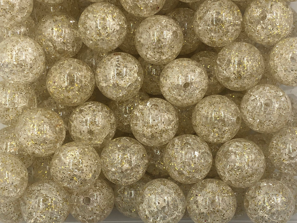 20mm Gold Glitter Crackle Acrylic Beads