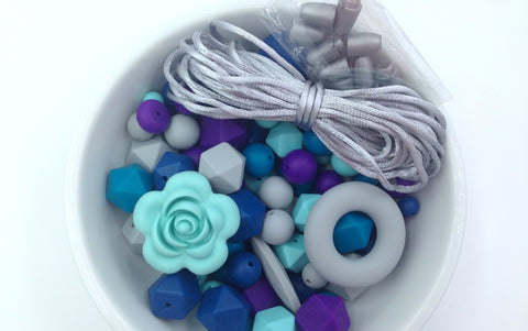 Shades of Blue, Purple and Light Gray Bulk Silicone Bead Mix
