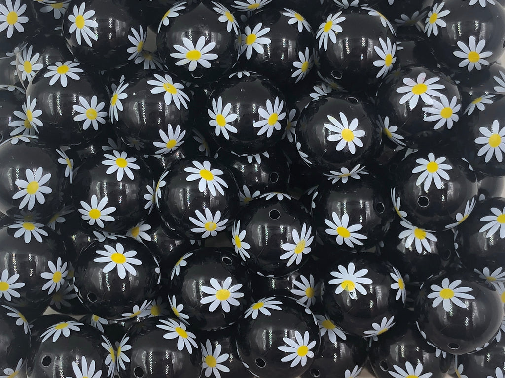 20mm Black & White Daisy Chunky Beads