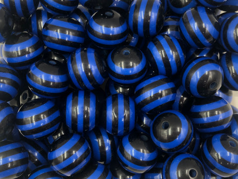 20mm Black & Blue Striped Chunky Beads