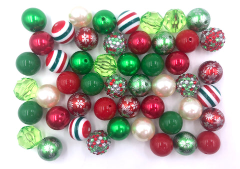 Red, Green & Ivory Christmas Bulk Chunky Bead Mix