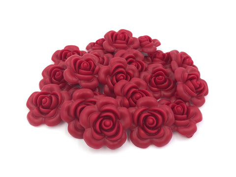40mm Cranberry Silicone Flower Bead