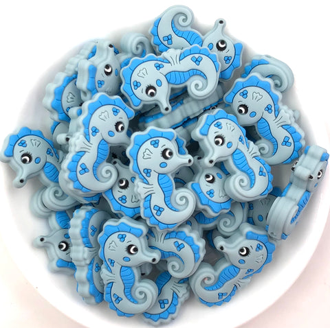 Seahorse Silicone Beads--Blue