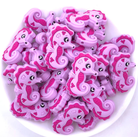 Seahorse Silicone Beads--Pink