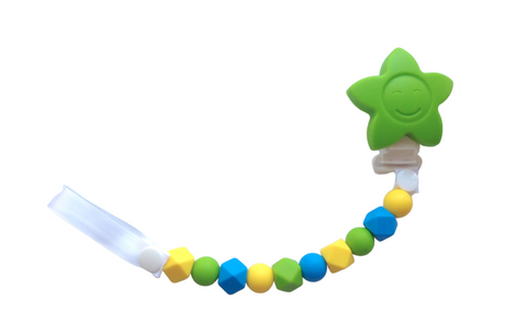 Sky Blue, Green & Yellow Pacifier Clip Chain