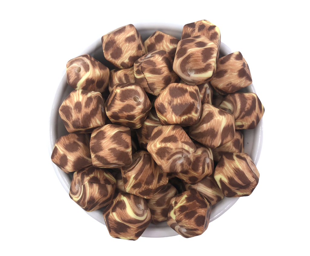 Brown Leopard Hexagon Silicone Beads--17mm