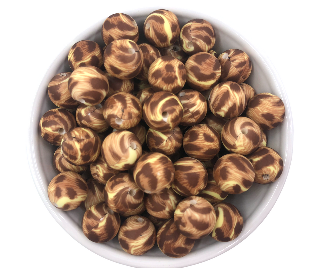 Brown Leopard Silicone Beads-15mm