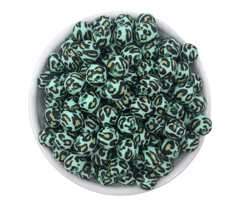 Limited Edition!   Mint Leopard Silicone Beads--12mm
