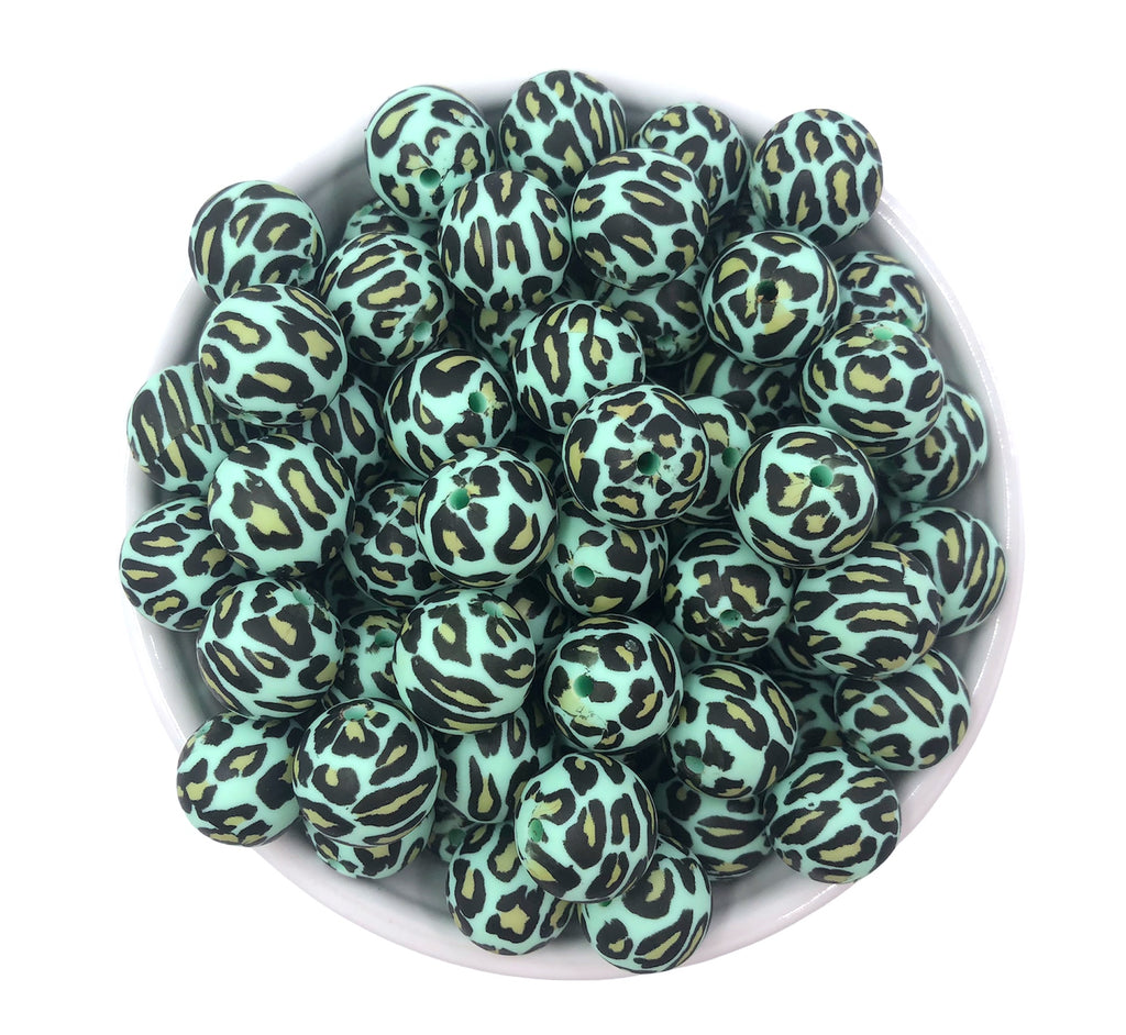 Limited Edition!   Mint Leopard Silicone Beads-15mm