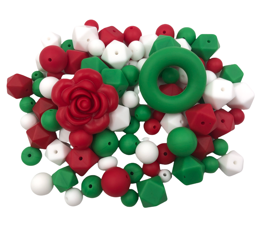 Red, Green and White Bulk Silicone Bead Mix--Christmas Mix