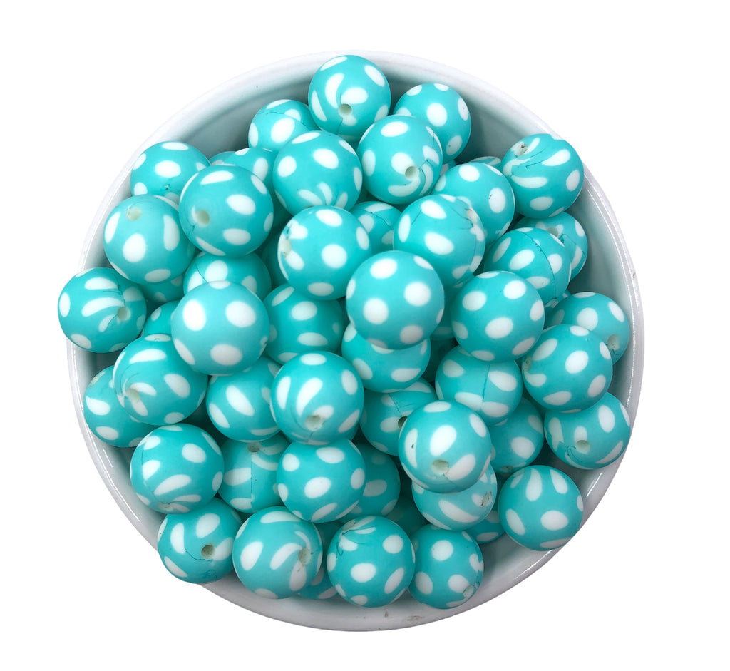 15mm Turquoise Polka Dot Silicone Beads