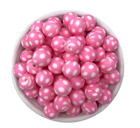 15mm Pink Polka Dot Silicone Beads